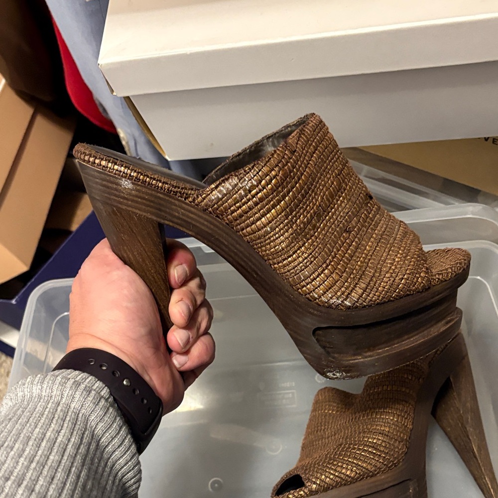 Elizabeth and James Tan Woven Platform Mules